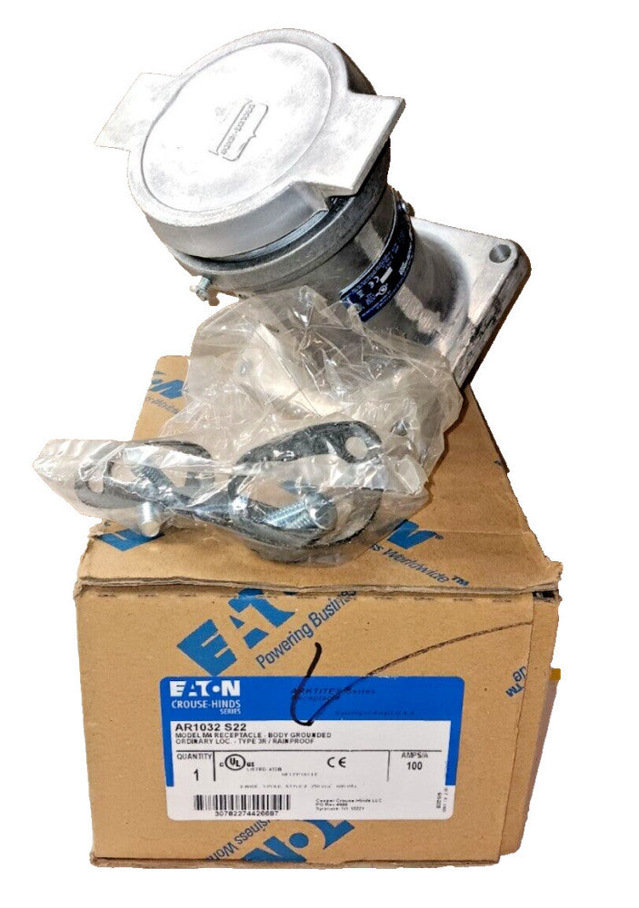 NEW EATON CROUSE-HINDS MODEL M4 100 AMP RECEPTACLE 3P 2W NEMA 3R 600V AR1032 S22
