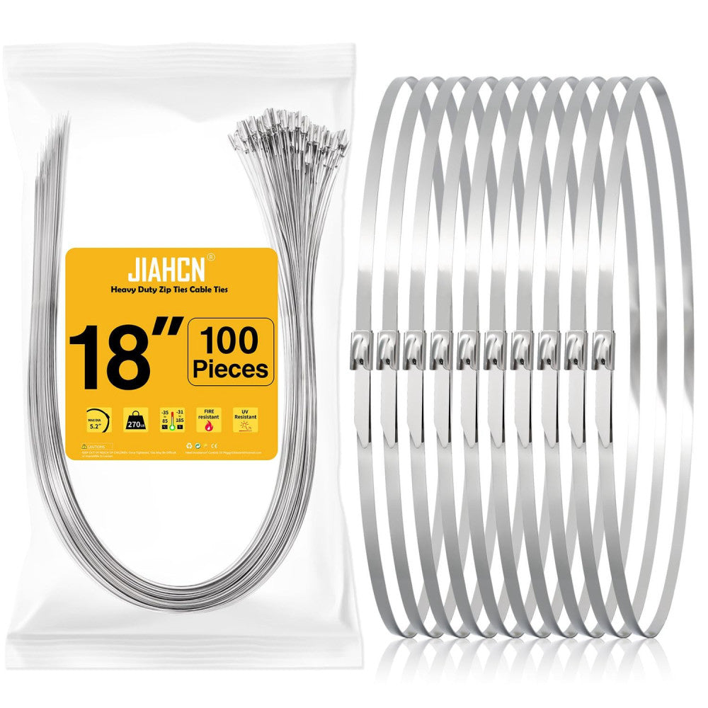 100PCS Metal Cable Zip Ties Heavy Duty 18 Inch Long Stainless Steel ZipTies 2...