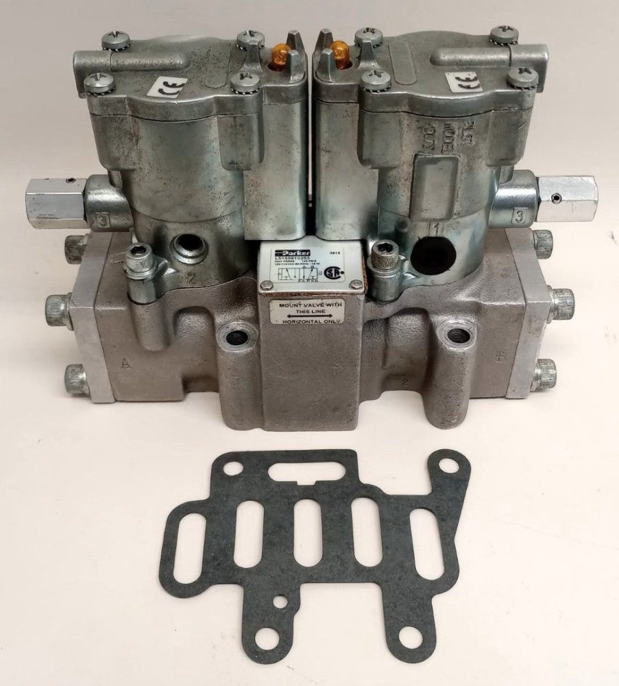 Parker L5155910253 Used Pneumatic Dual Solenoid Valve Gasket Included