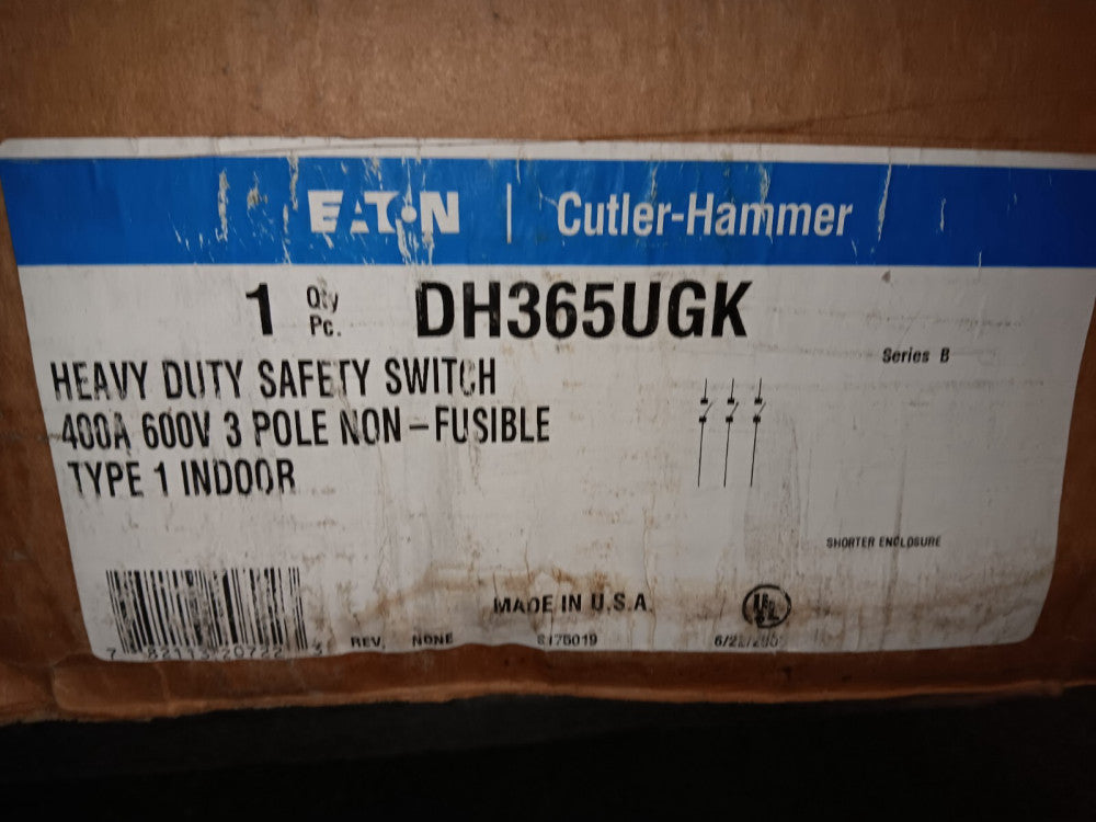 NEW EATON DH365UGK 400 AMP SAFETY DISCONNECT SWITCH 3 POLE NON-FUSED 600V