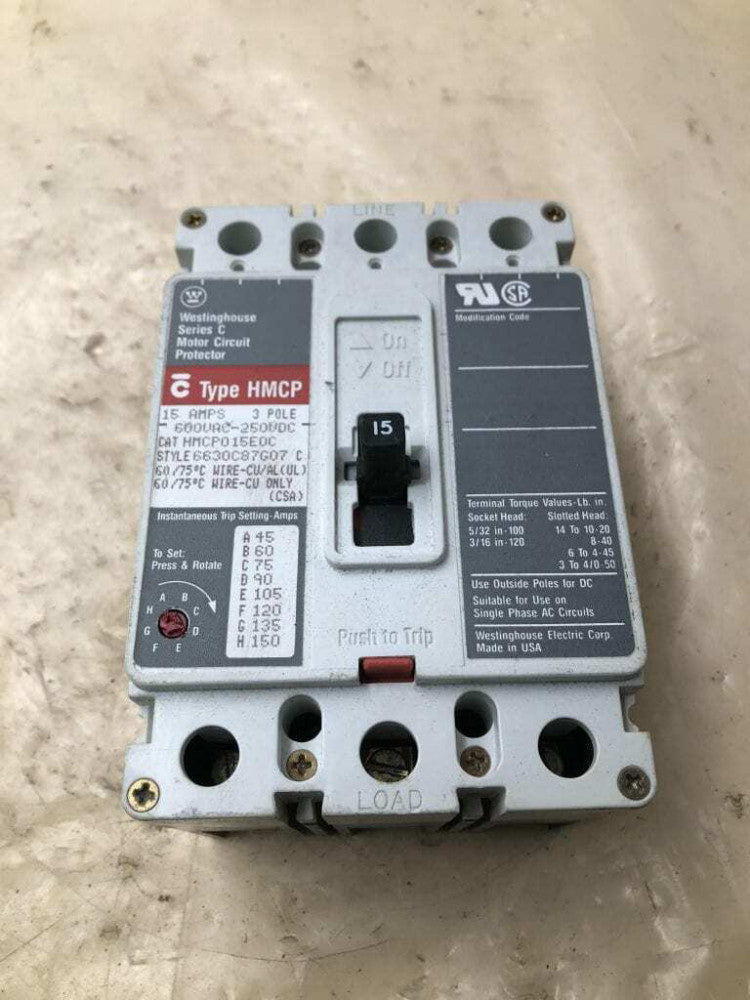 Westinghouse HMCP015E0C 15 Amps 3 Pole Circuit Breaker