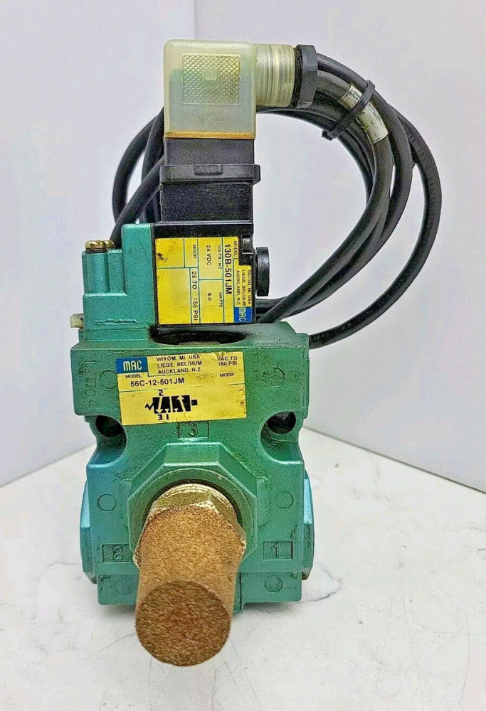Mac Valves 56C-12-501JM Solenoid Valve w/ 130B-501JM 25-150 Psi Used
