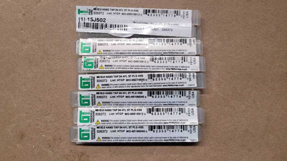 Lot of 8 Greenfield 328372 M5 X 0.8 Hand Taps D4 4FL Straight Plug HSS