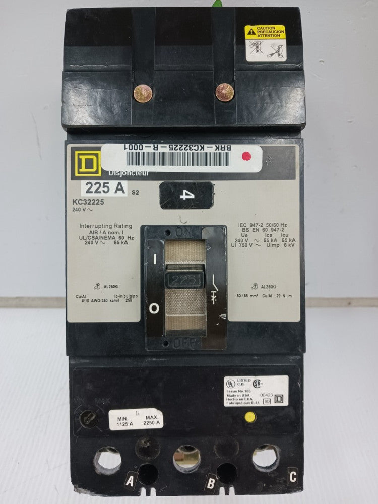 Square D 225 Amp I-Line Circuit Breaker 3 Pole 240 VAC 65kA KC32225 (Flaw)