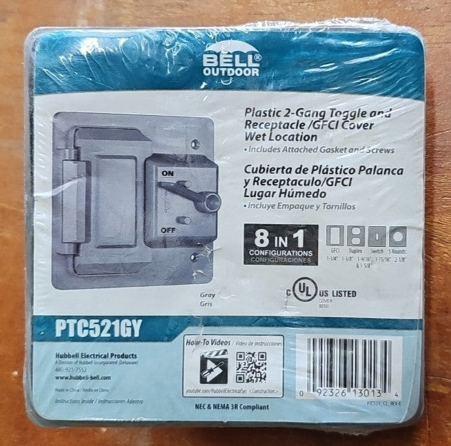 BELL PTC521GY 2-Gang Toggle Switch/Device Nonmetallic Weatherproof Cover, Gray