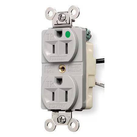 Hubbell Wiring Device-Kellems Hbl8200gy Straight Blade Receptacle, 5-15R, 15 A,