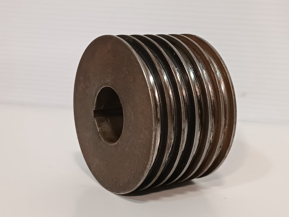 Unbranded 6 Groove V-Belt Pulley, 3" Outer Diameter, ~ 2" Belt Width, Keyed Bore