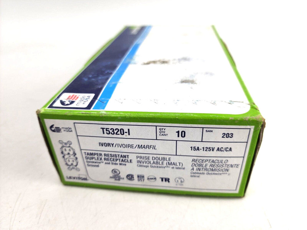 10pcs Leviton T5320-I 15A 125V Tamper Resistant Ivory Duplex Receptacle