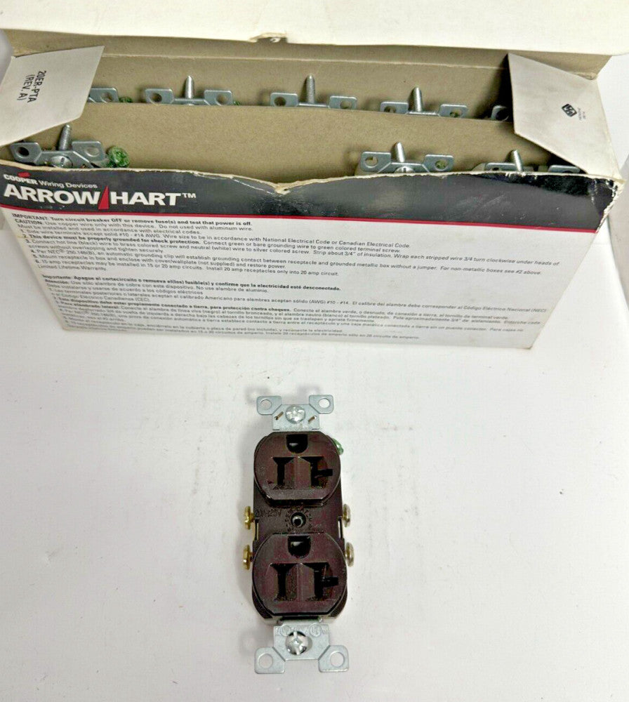 (Box of 9) CR20B Brown Duplex Receptacles 20A 125V 2-Pole 3-Wire Grounding
