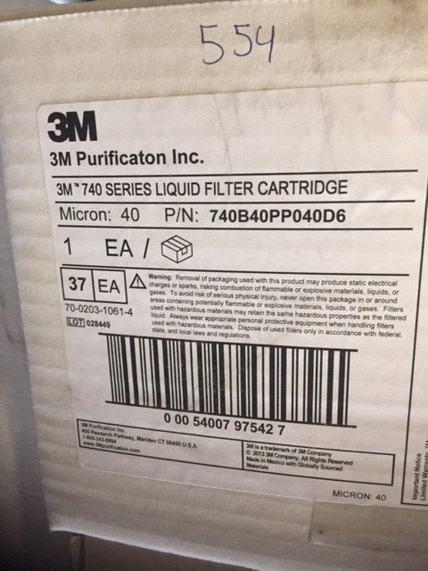 3M 740 Series 40 Micron Liquid Filter Cartridge Model 740B40PP040D6 (NEW)
