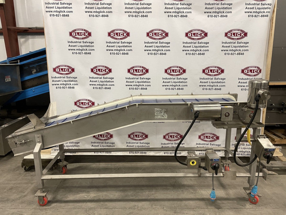 105” Stainless Steel Inclined Powered Belt Conveyor 20” x 8” ; 14” Wide Belt
