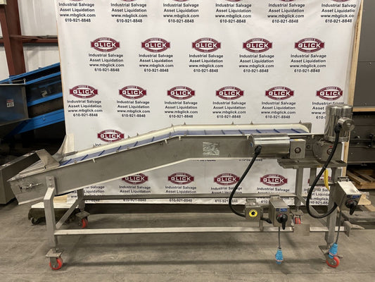 105” Stainless Steel Inclined Powered Belt Conveyor 20” x 8” ; 14” Wide Belt