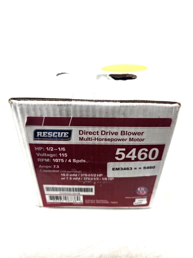 Rescue 5460 Truck Stock Motor 4 Speed 1075RPM 1/2HP Max 115V Direct Drive Blower