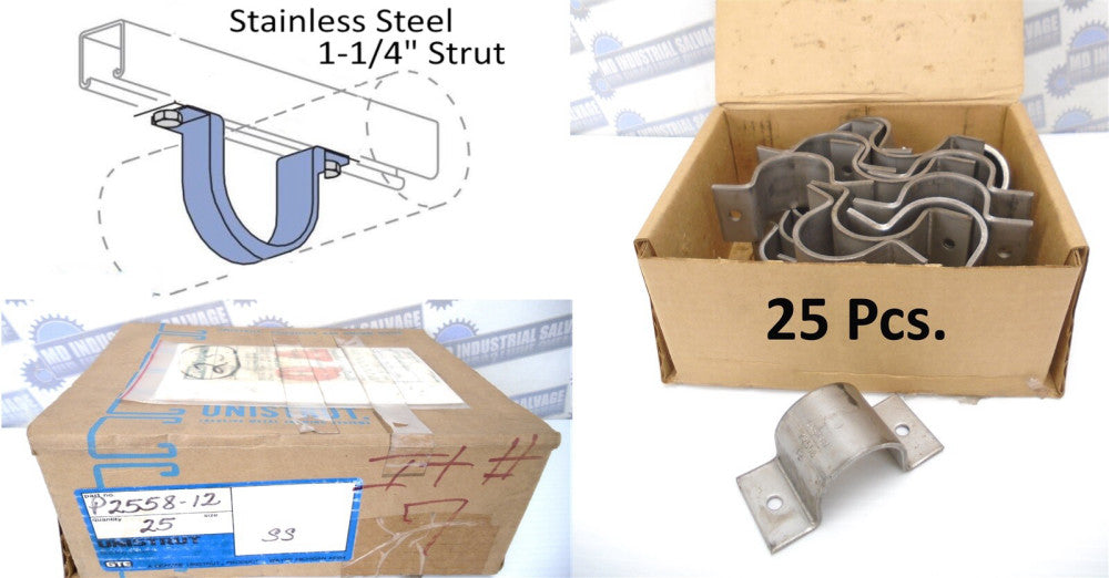 (25-SS PIPE STRAPS) UNISTRUT - P2558-12 SS - Stainless 1-1/4" PIPE STRAP STRUT