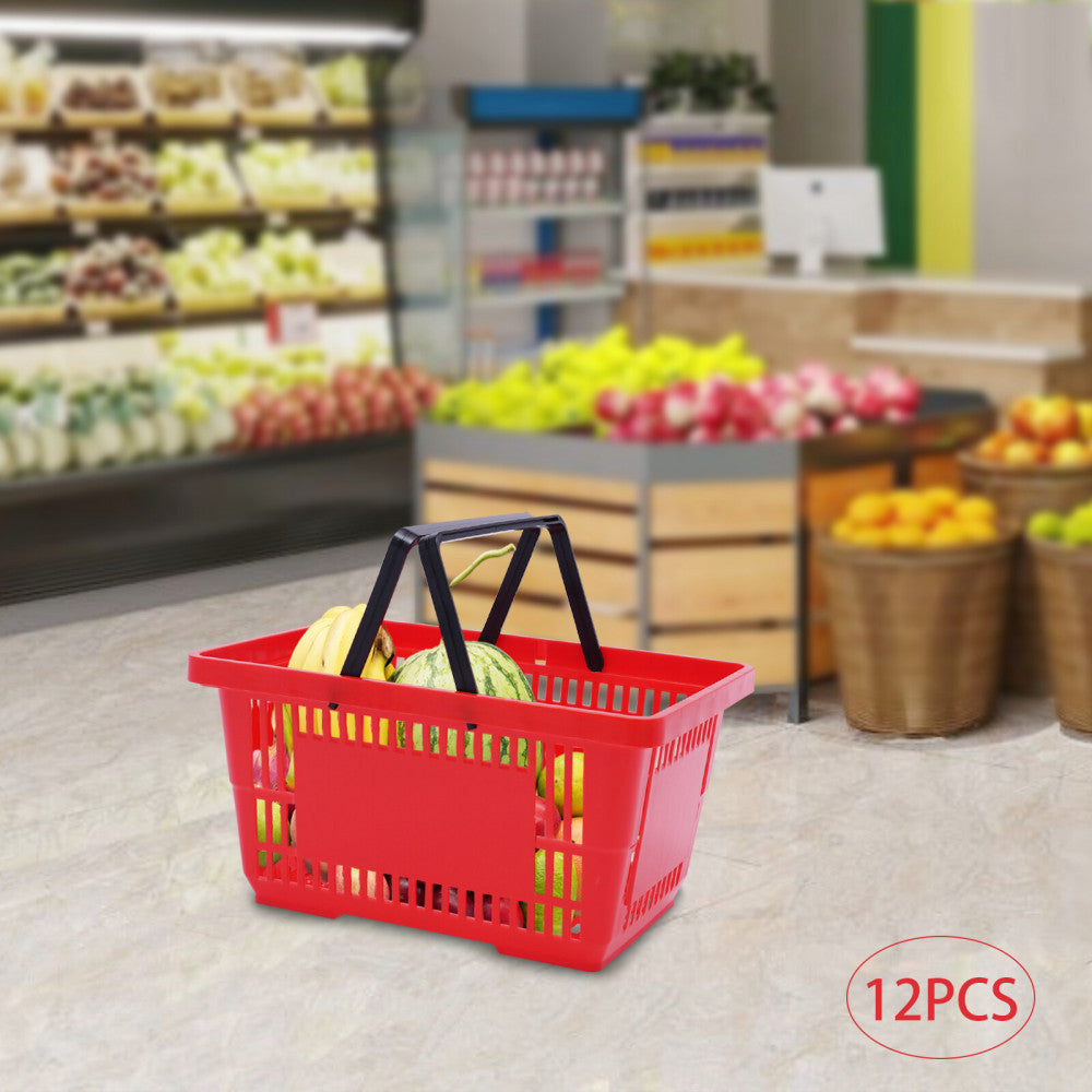 12 Pcs Supermarket Basket, Plastic Shopping Cart Grocery Basket 18L With Handle