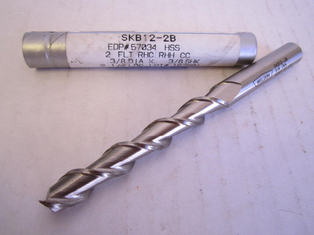 Weldon (SKB12-2B) 3/8 x 3/8 x 2-1/2" OAL Roughing Square End HSS 2-Flute Endmill