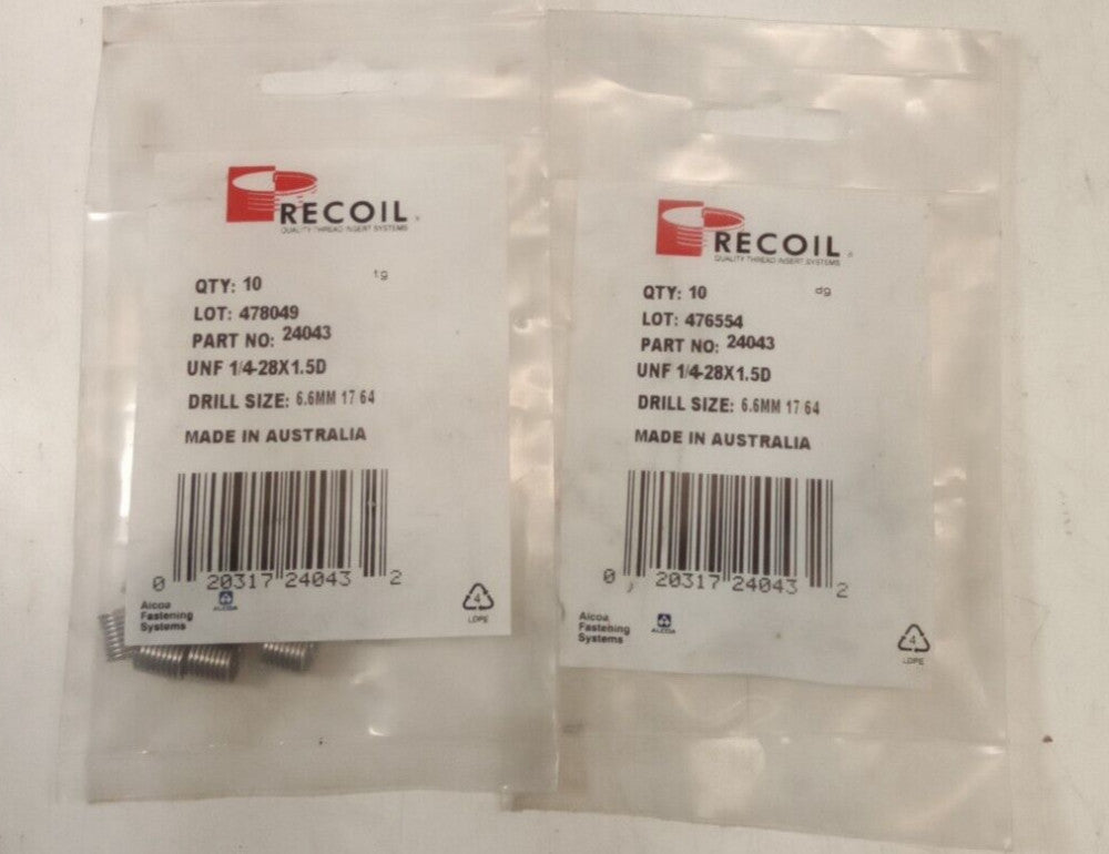 Recoil 1/4-28 X 1.5D NPT Thread Inserts 476554 (Lot Of 20)