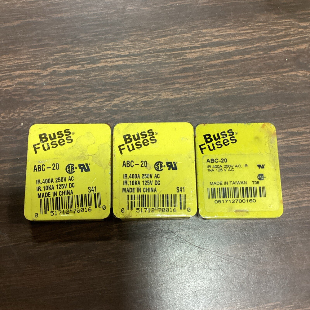 BUSS FUSE ABC20 (3 BOXES OF 5, 15 FUSES TOTAL)