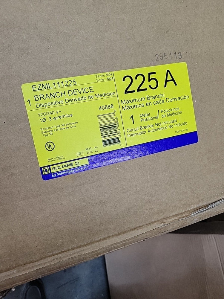 NEW Square D EZML111225 225 Amp 1-Phase 3-Wire Ringless Meter Center Branch Unit
