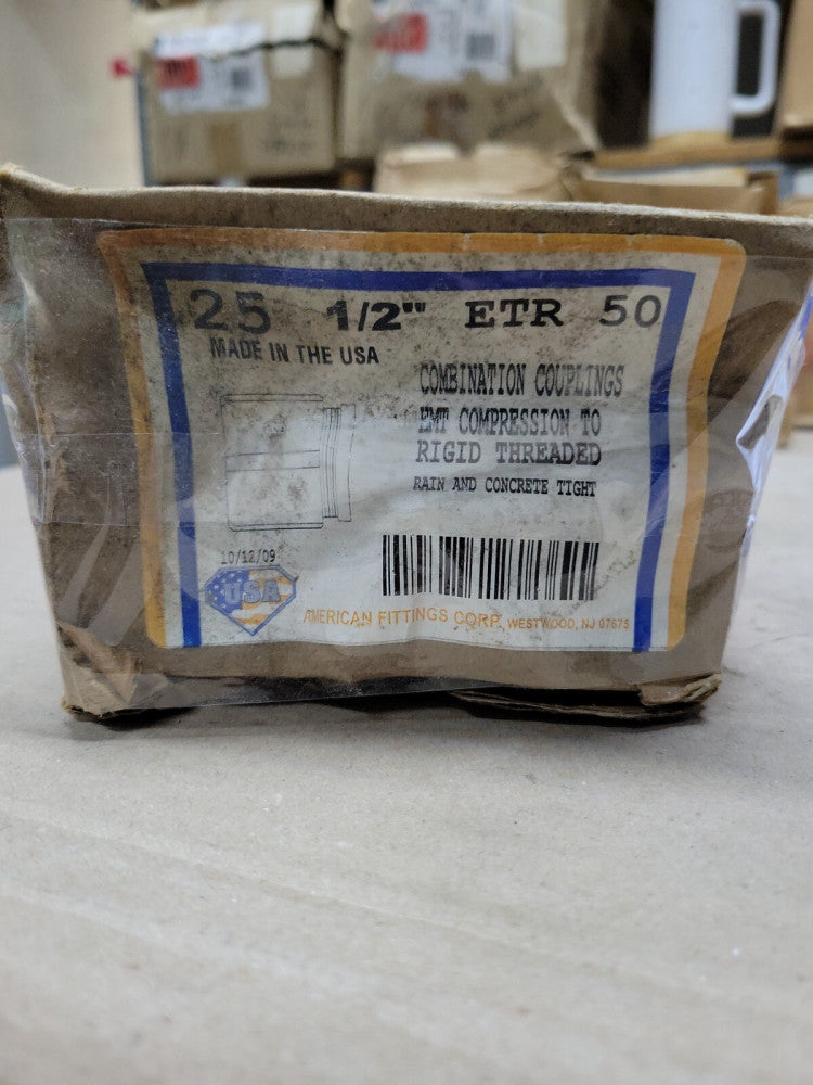 New Old Stock! LOT OF 25 American Fittings ETR50 Liquidtight Connector 1/2"