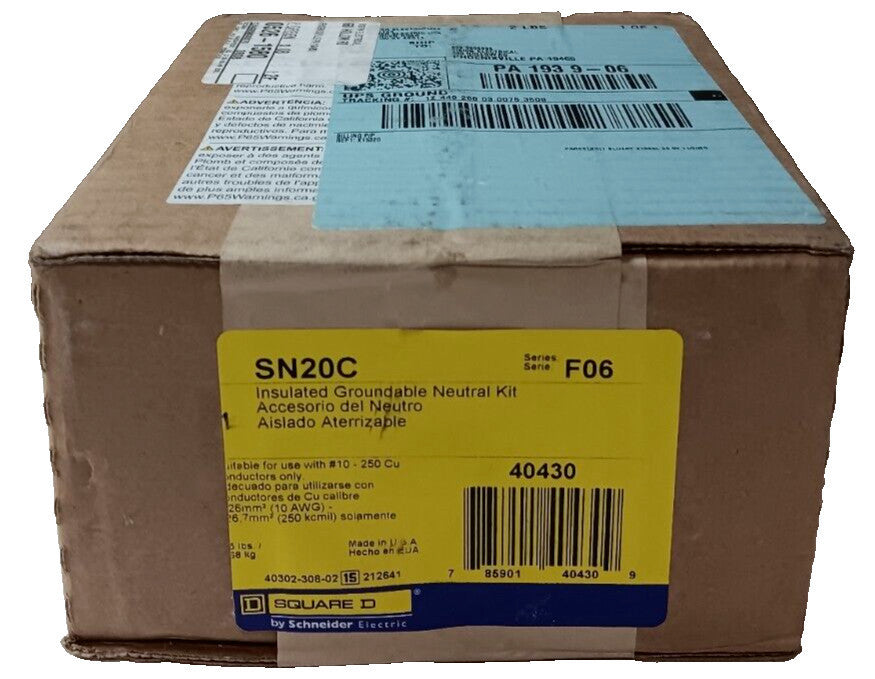 NEW SQUARE D SN20C INSULATED GROUNDABLE NEUTRAL KIT SOLID NEUTRAL
