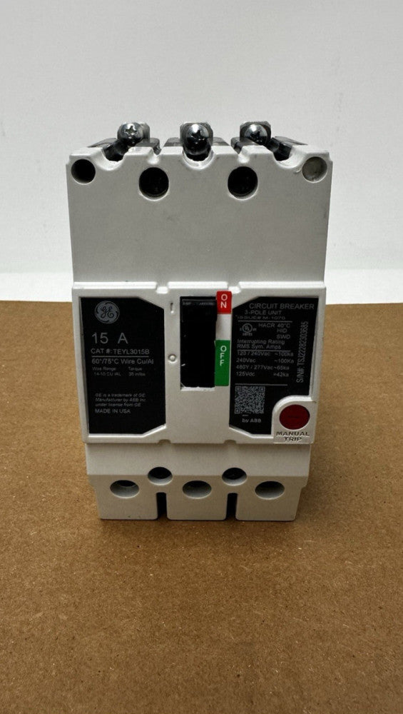 GE TEYL3015B 15A - 480Y - 3 Pole - Molded Case Circuit Breaker - New, Old Stock