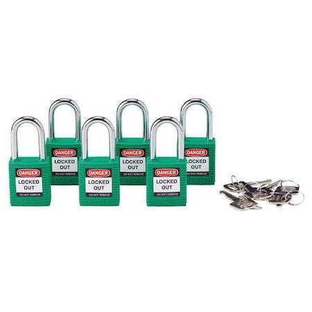 Brady 105893 Lockout Padlock,Ka,Green,1-3/4"H,Pk6