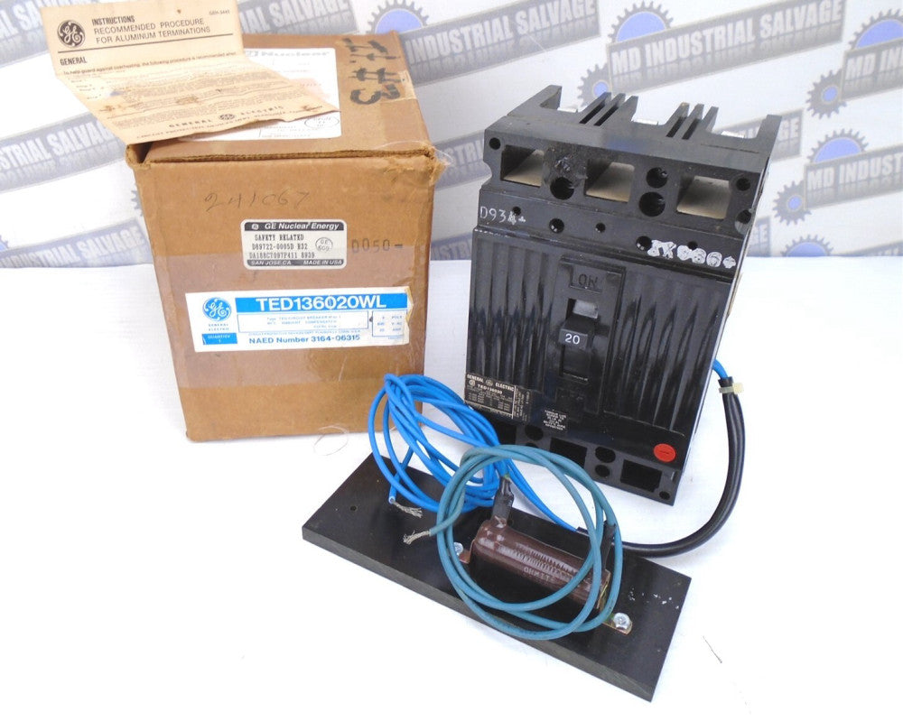 GE - TED136020WL - 20A, 3 Pole, 240-600 VAC - w/EXTERNAL RESISTOR 20k Ω 25W