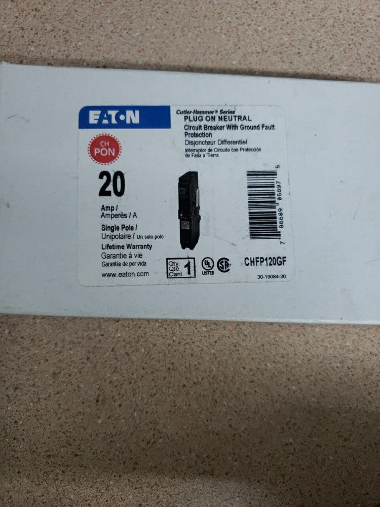 1) Eaton CHFP120GF 20A CH Ground Fault Circuit Breaker
