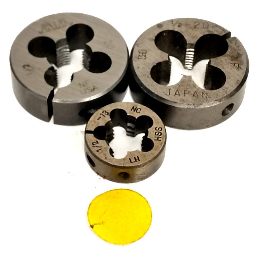 1/2"-20 & 1/2"-13 THREAD DIES HSS (LOT OF 3) ROUND HSS