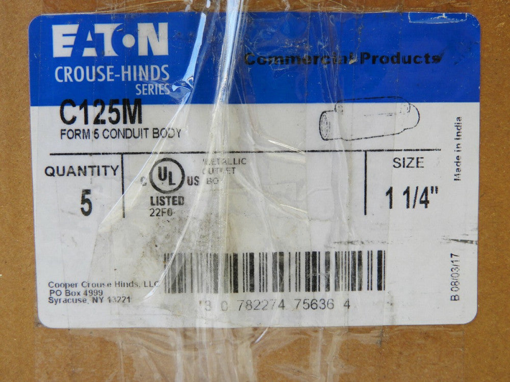 (Box of 5) Eaton C125M 1-1/4" Malleable Iron Conduit Body, Threaded Form 5 Type