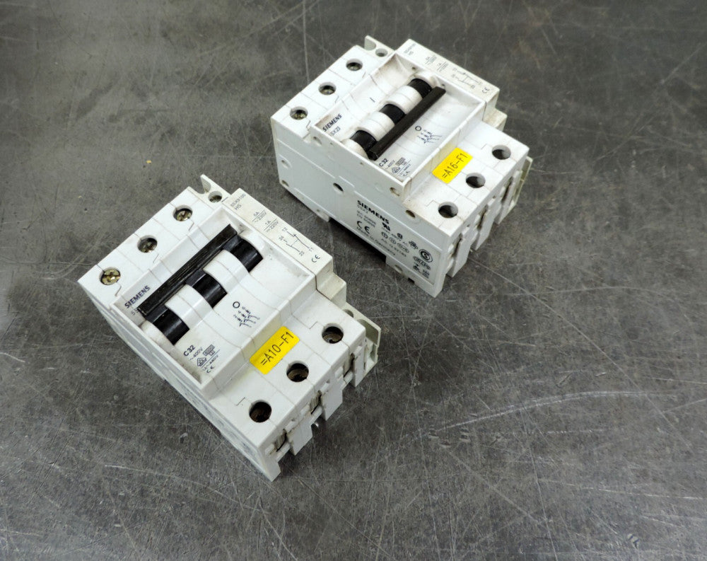 Siemens 5SX23 C32 Circuit Breaker w/ 5SX9100 HS Auxiliary Contact Lot of Two (2)