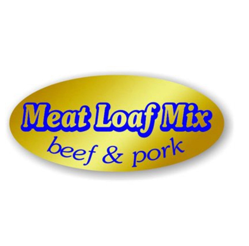 Gold Foil Labels .875" x 1.9" Oval decal sticker 500 per roll MEAT LOAF MIX