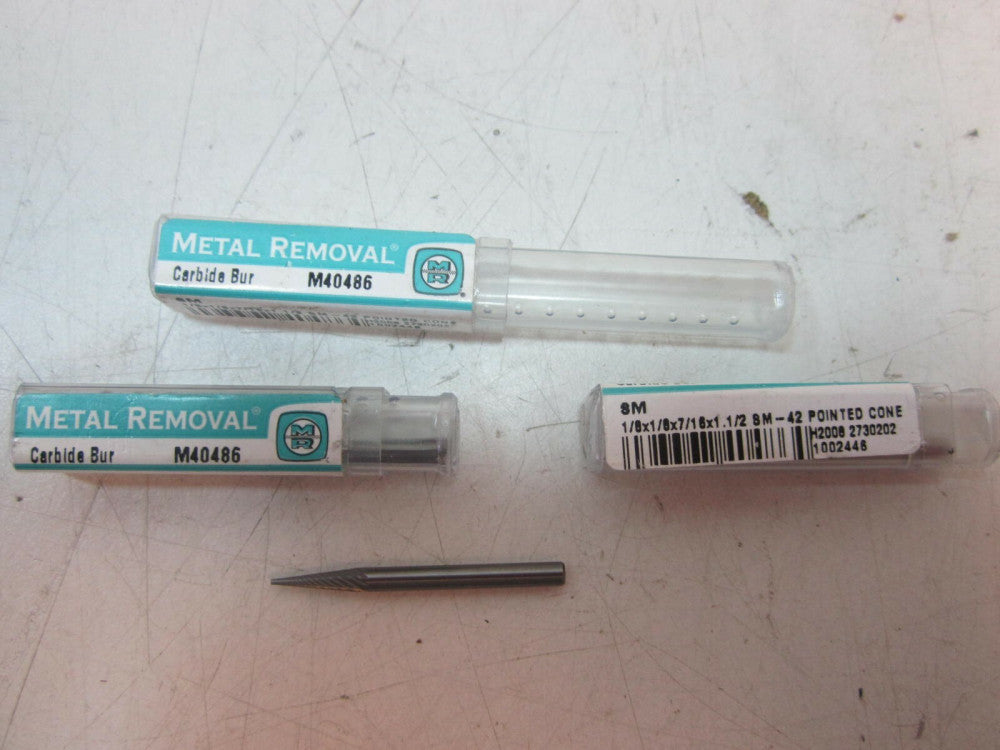 Metal Removal (M40486) SM-42 Tungsten Single Cut Carbide Burs New - Lot of 3 