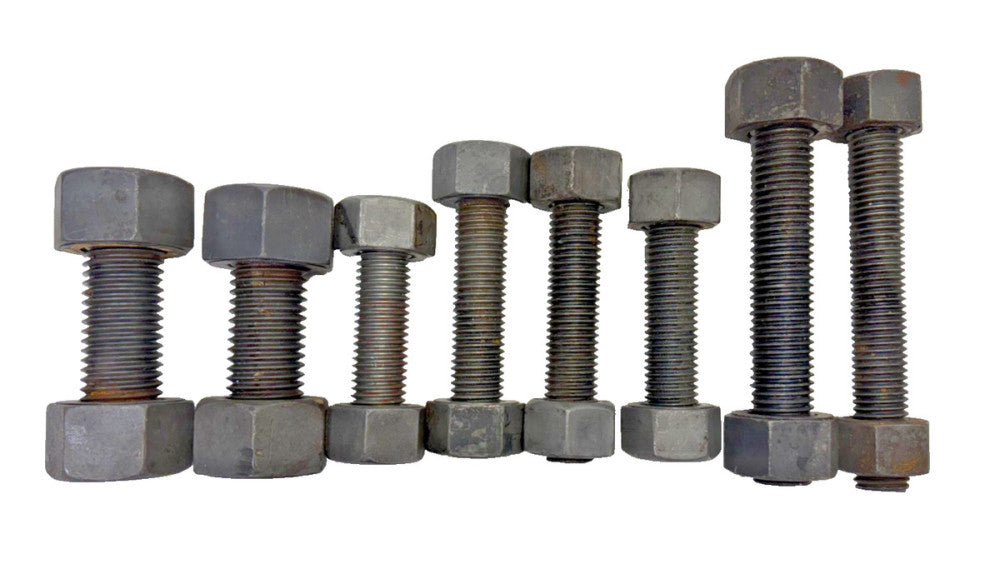 ASSORTED LOT OF 8, STUDS WITH 2 HEX NUTS, GRADE B7, STEEL