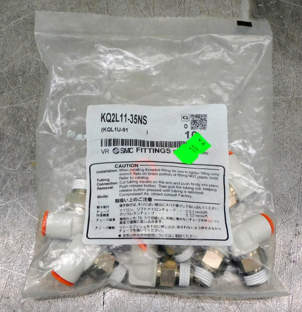 SMC KQ2L11-35NS Elbow Fitting 1/4" NPT x Push Connect Lot of Ten (10)