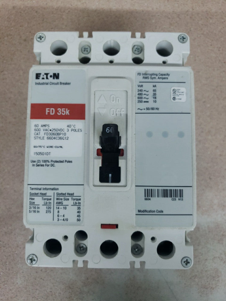 1) New Take Out Eaton FD3060BP10 Circuit Breaker 60A 3P 600V 35k Bolt On Blurry#