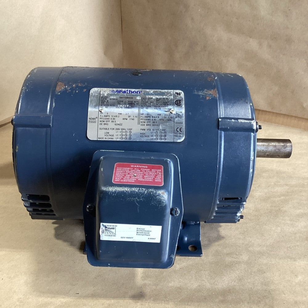 Marathon GT0013 Used Electric Motor 3ph 5hp 208-230/460V PVK-184TTDB6026-BB-H