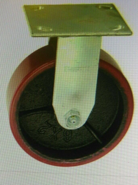 (2) 6" x 2" Roller Bearing Red Polyurethane PU on Cast Iron Wheel Zinc Caster