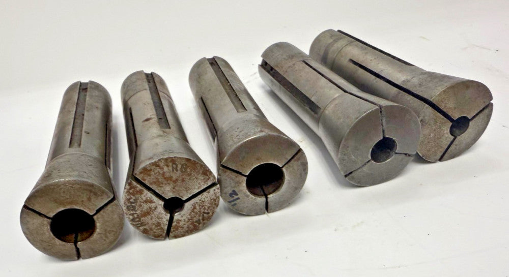 COLLETS LOT OF 5 R8, 1/2", .5/16", 3/8",1/4",1/2" OVERALL 4",HSS