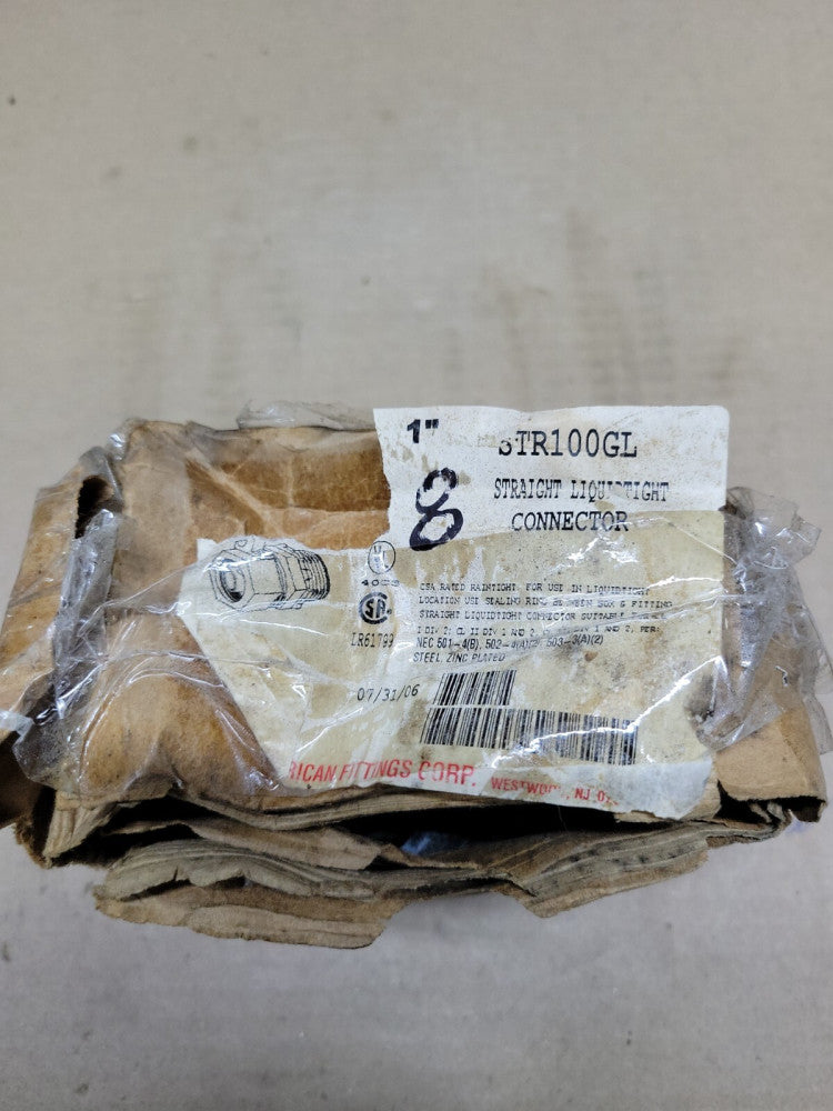 NEW OLD STOCK! LOT OF 8 AMERICAN FITTINGS STR100GL LIQUIDTIGHT CONNECTOR 1"
