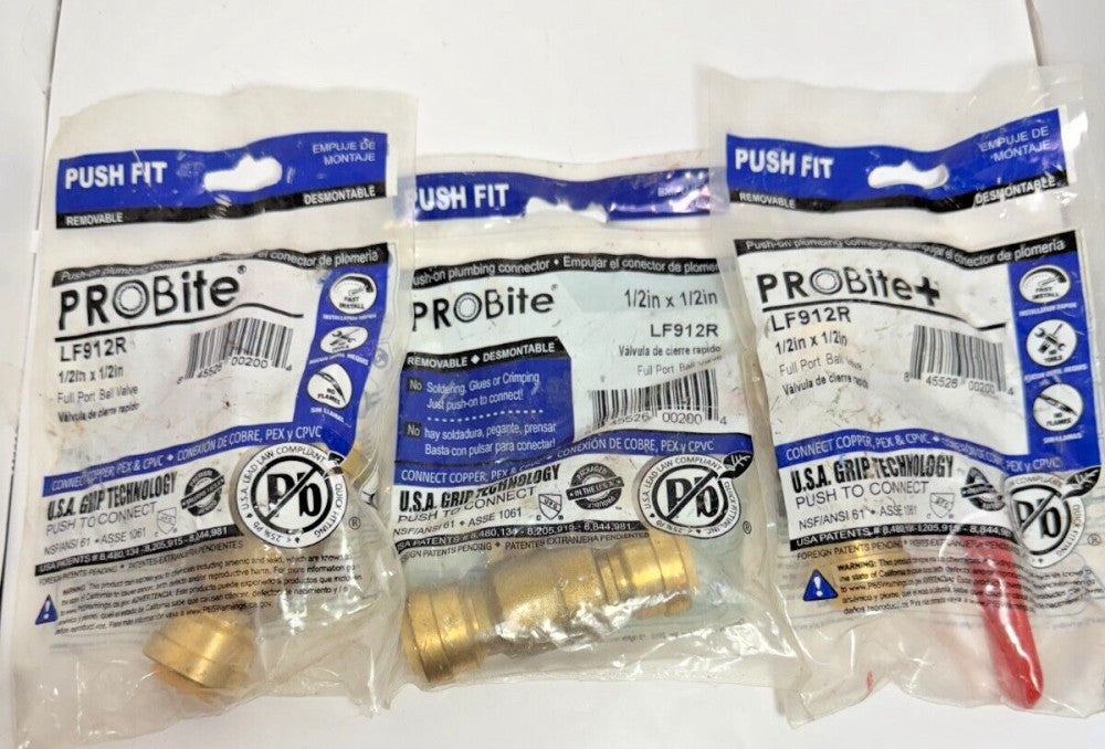 (Lot of 3) ProBite LF912R 1/2" x 1/2" Full Port Ball Valve