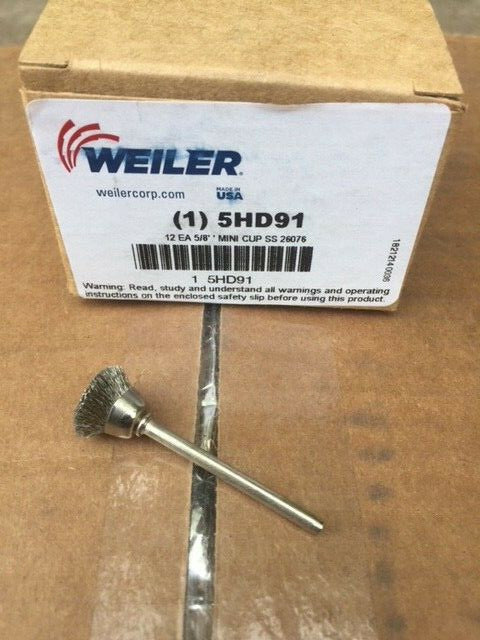 (Box of 12) Weiler 5HD91 5/8" Crimped Wire Cup Brush, Shank Mounting (NEW)