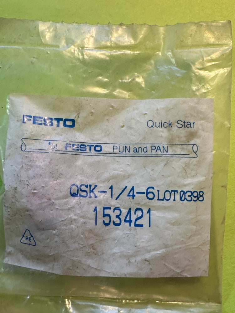 Festo QSK-1/4-6 (153421) Male Connector 6mm x 1/4 MPT Lot of 1 - New Fast Ship
