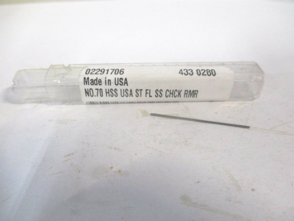 (433-0.0280) #70 1/2" x 1-1/4" OAL Straight Flute HSS 3Fl Chucking Reamer 