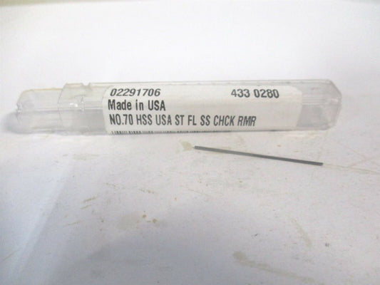 (433-0.0280) #70 1/2" x 1-1/4" OAL Straight Flute HSS 3Fl Chucking Reamer 