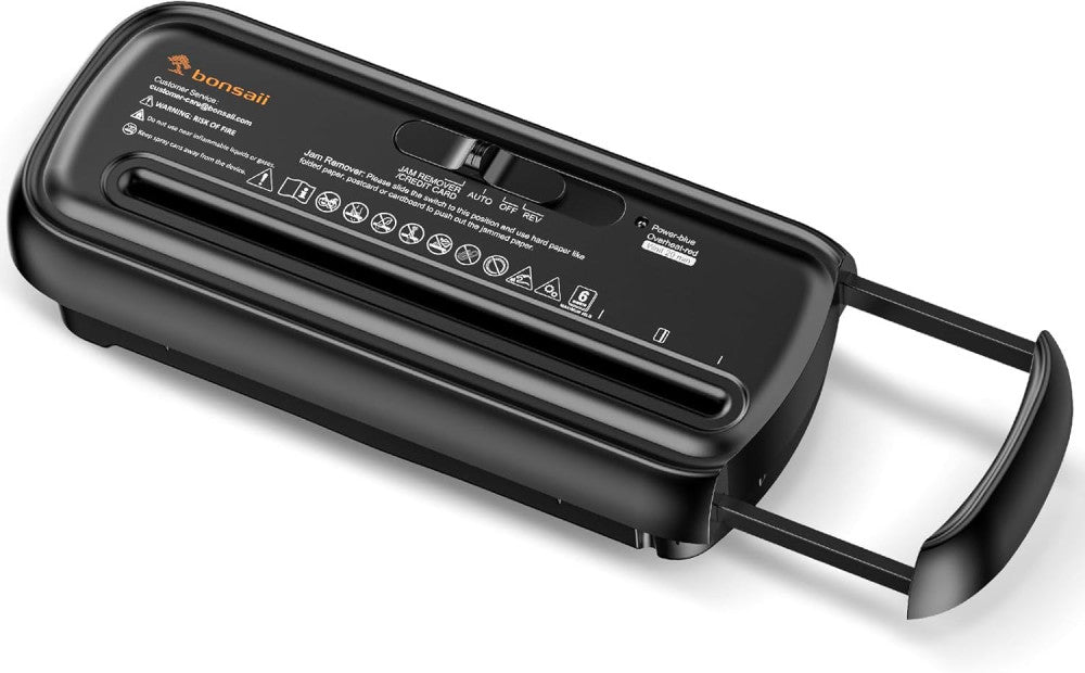 Bonsaii Paper Shredder for Home Use, 6 Sheet Strip Cut Small Black 