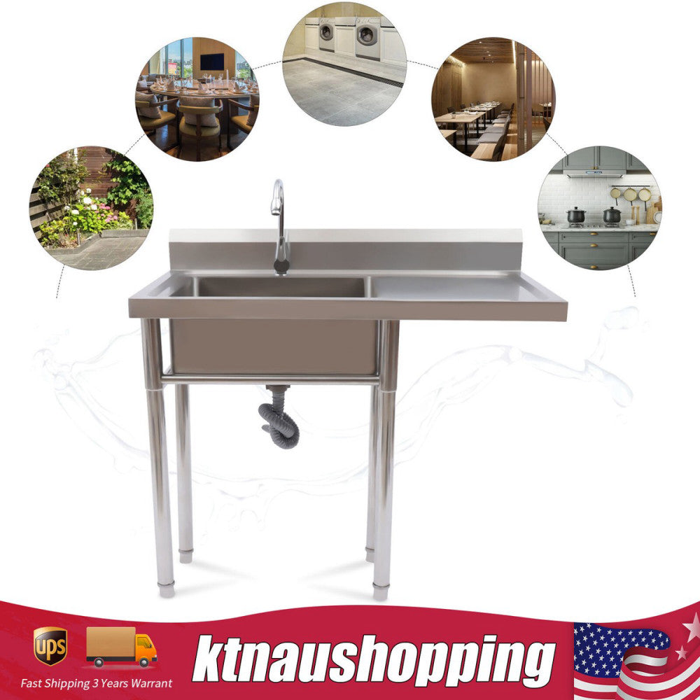 1 Compartment Commercial Utility & Prep Sink Stainless Steel Kitchen Sink+Faucet