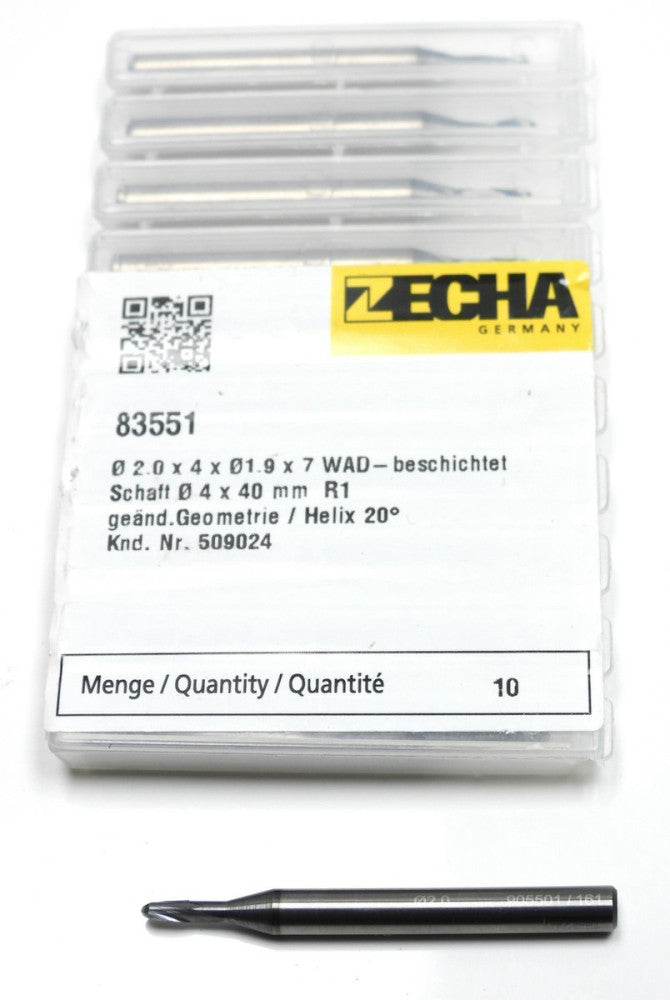 10pcs ZECHA 83551 2.0 x 4 x 1.9 x 7 WAD Coated Shaft 4x40mm R1 Helix 20°