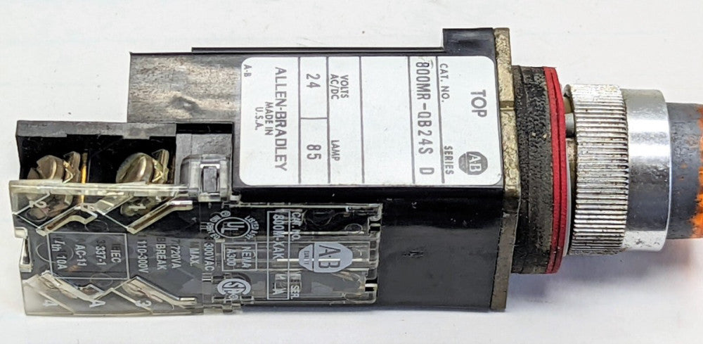 Allen Bradley 800MR-QB24S Amber Illuminated Push Button & 800M-XAK Contact [OF25